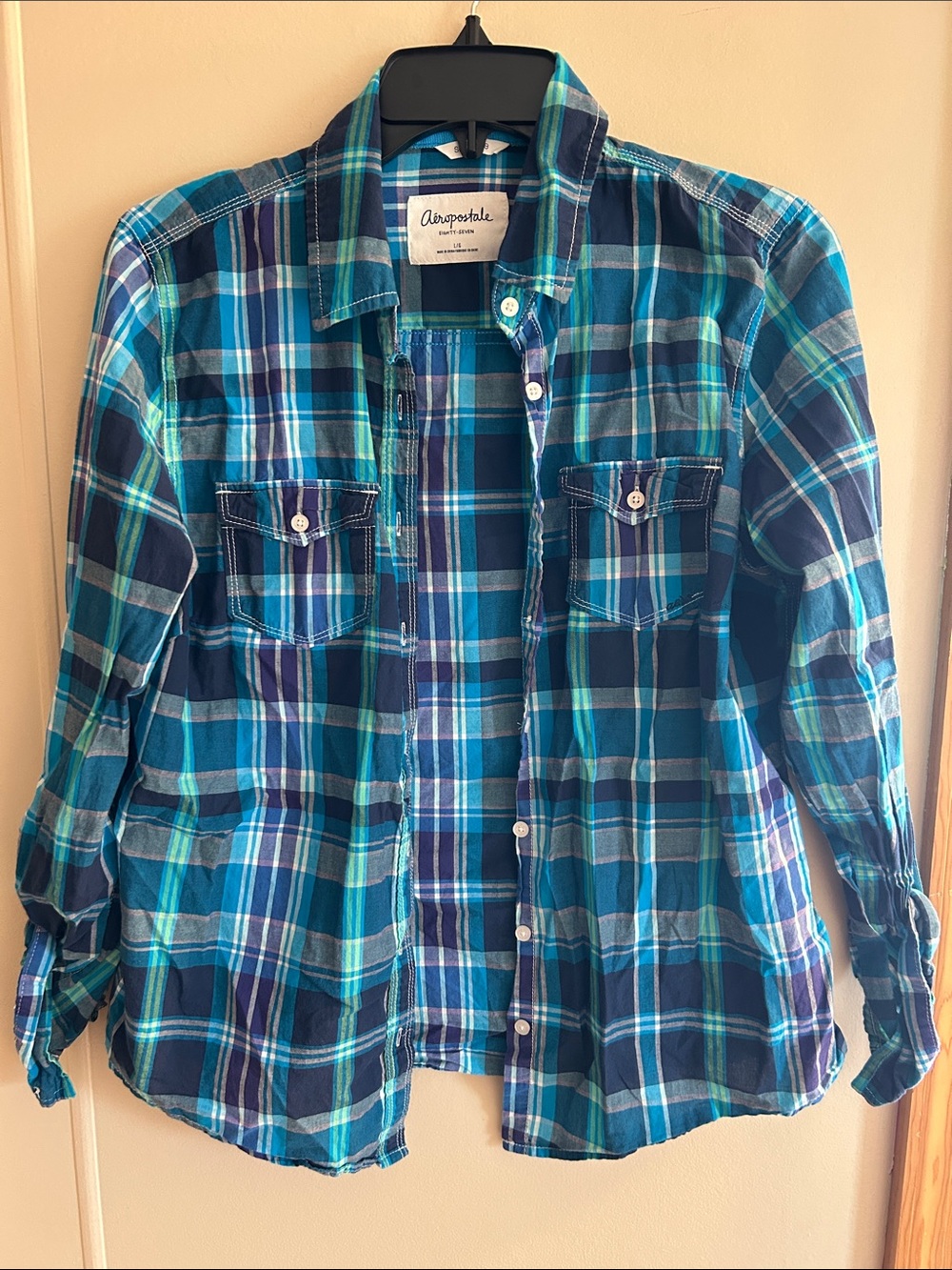 Aeropostale Blue & Teal Plaid Button-Down Shirt